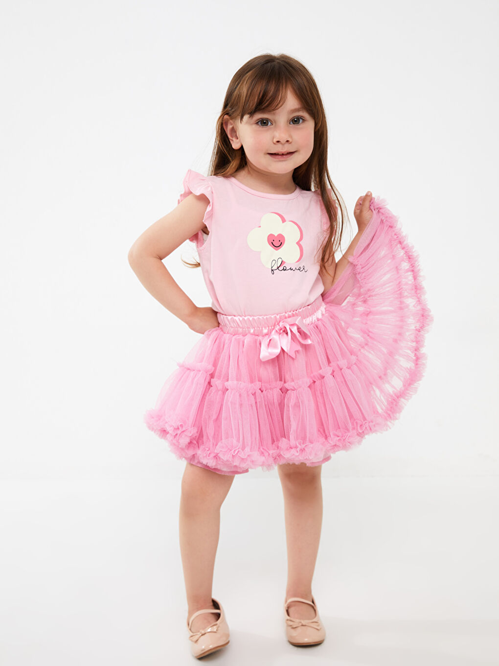 Pembe Beli Lastikli Kız Çocuk Tütü Etek