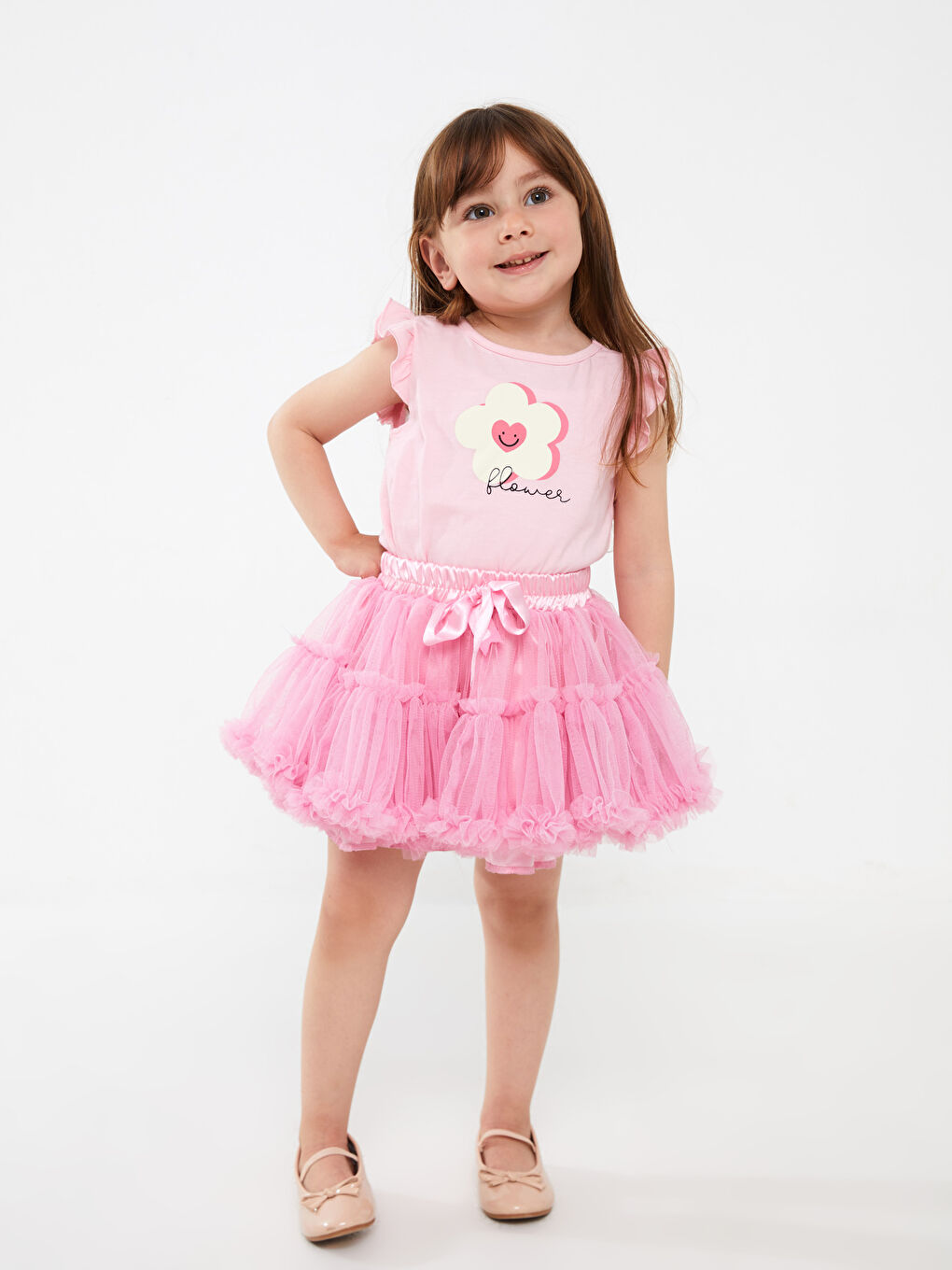 Pembe Beli Lastikli Kız Çocuk Tütü Etek-1