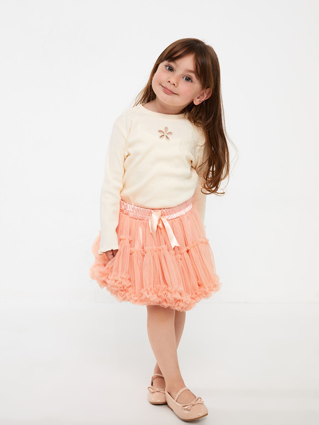 Turuncu Beli Lastikli Kız Çocuk Tütü Etek-1