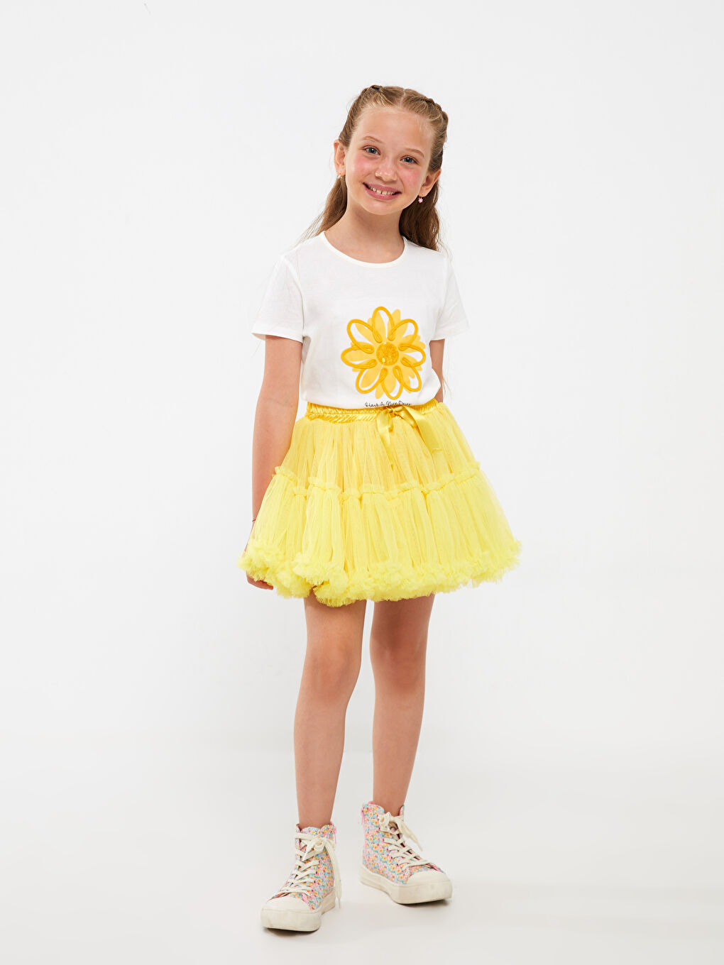Sarı Beli Lastikli Kız Çocuk Tütü Etek-1