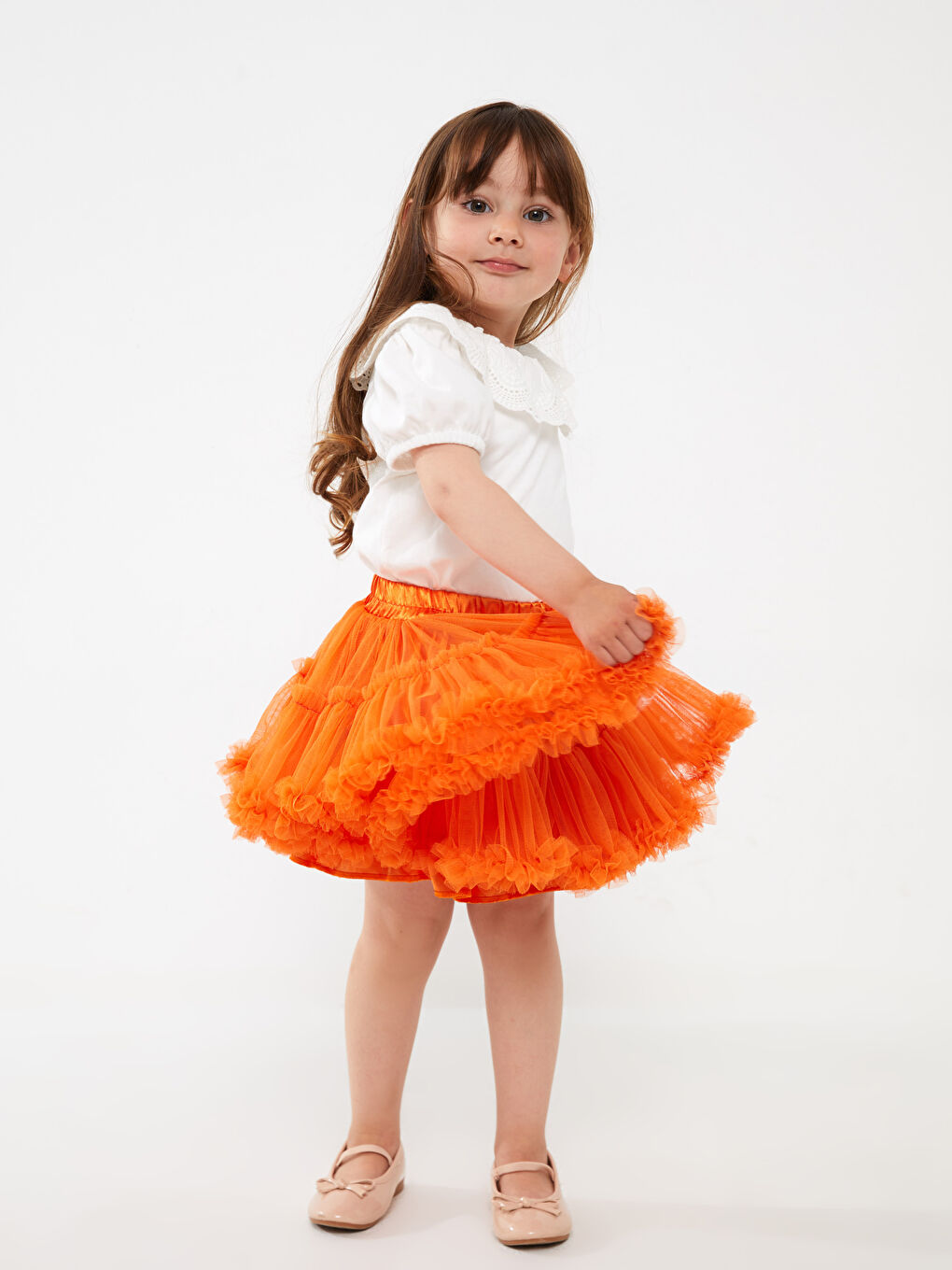 Turuncu Beli Lastikli Kız Çocuk Tütü Etek-1