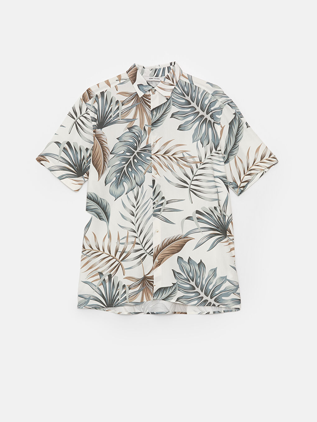 Beyaz Regular Fit Kısa Kollu Desenli Viskon Erkek Gömlek-6