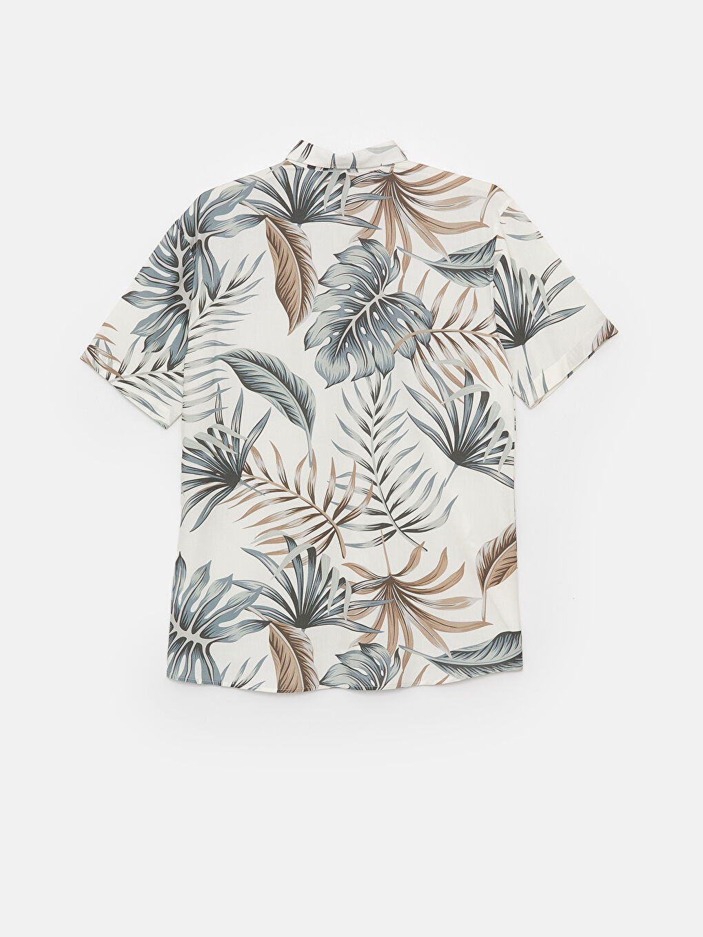 Beyaz Regular Fit Kısa Kollu Desenli Viskon Erkek Gömlek-7