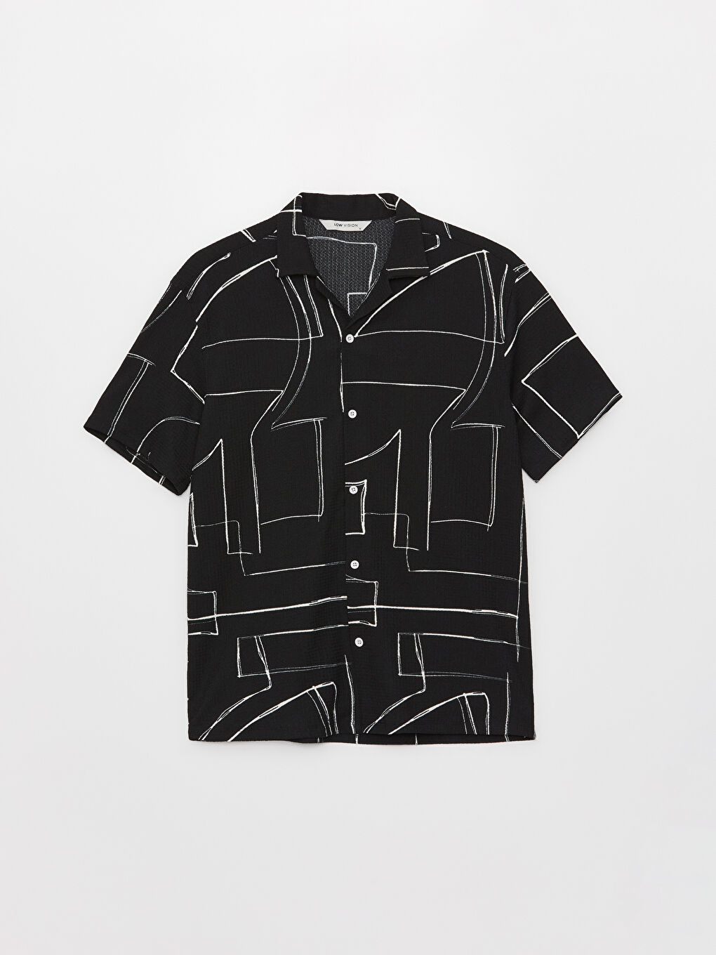 Siyah Regular Fit Kısa Kollu Desenli Erkek Gömlek-5