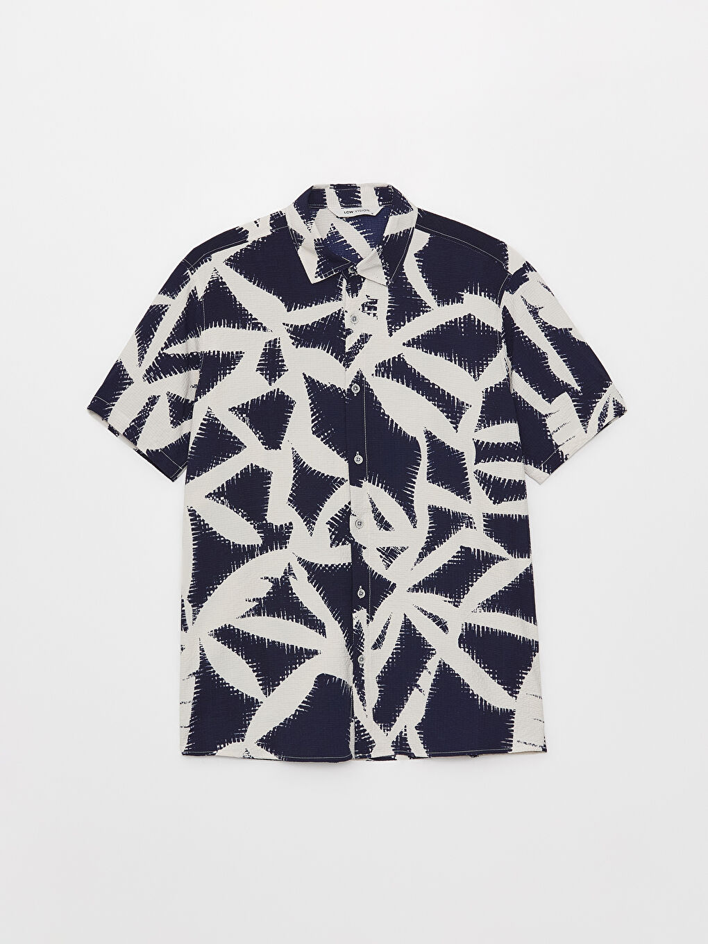 Lacivert Regular Fit Kısa Kollu Desenli Erkek Gömlek-5