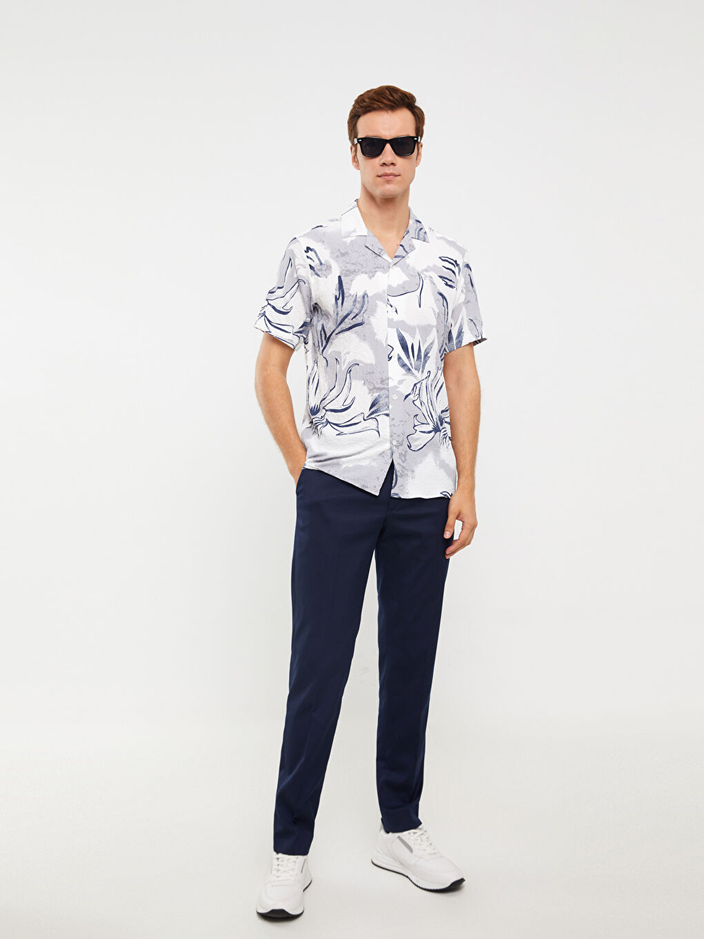 Gri Regular Fit Kısa Kollu Desenli Erkek Gömlek-1