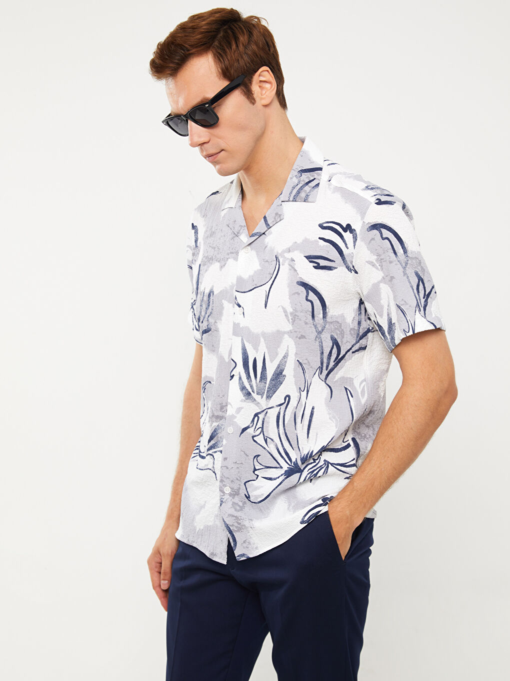 Gri Regular Fit Kısa Kollu Desenli Erkek Gömlek-2