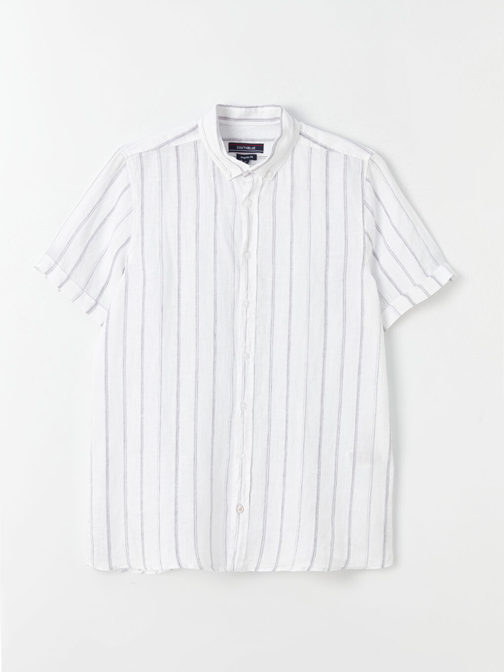 Beyaz Regular Fit Kısa Kollu %100 Keten Erkek Gömlek-5