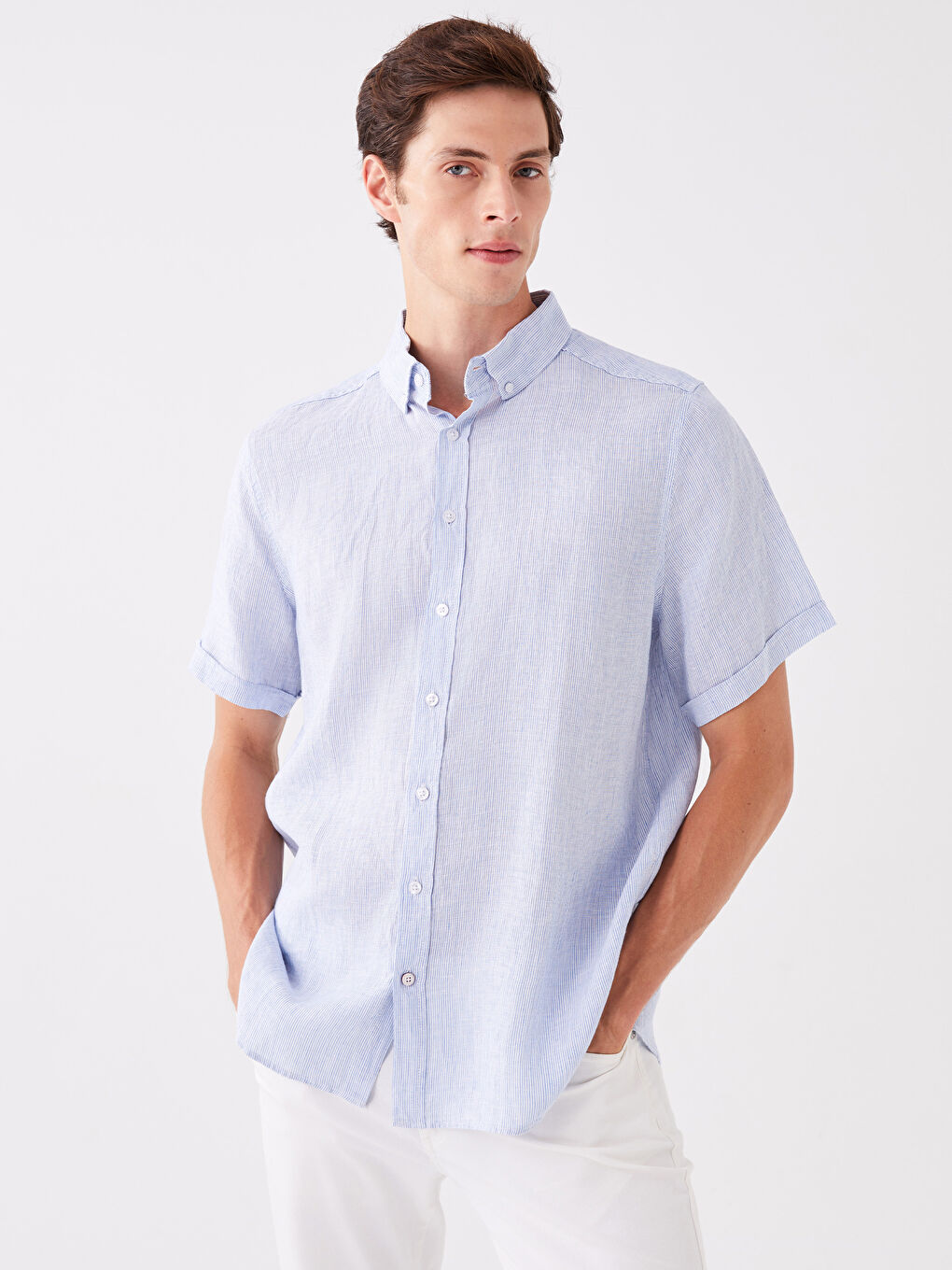 Mavi Regular Fit Kısa Kollu %100 Keten Erkek Gömlek