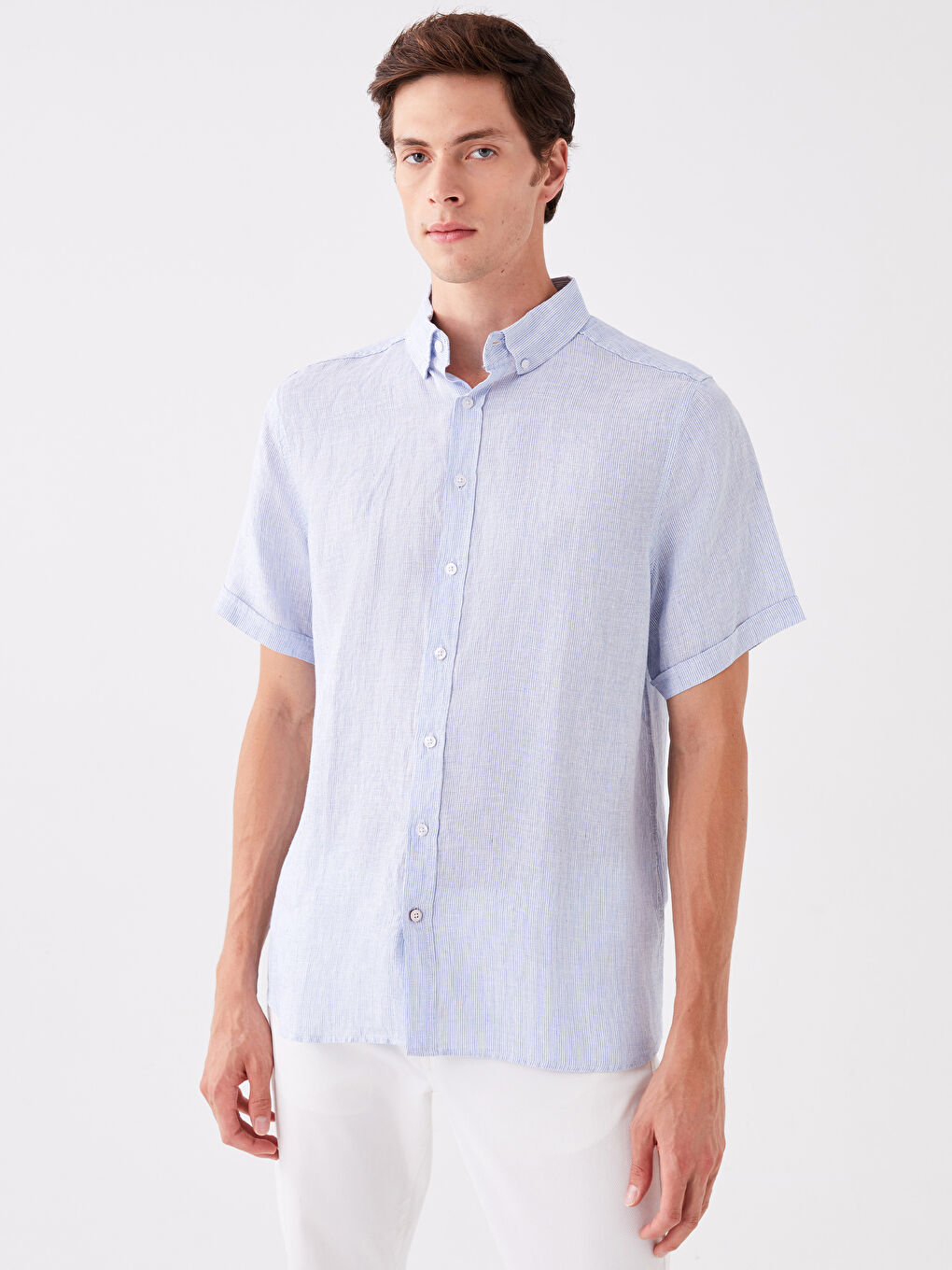 Mavi Regular Fit Kısa Kollu %100 Keten Erkek Gömlek-1
