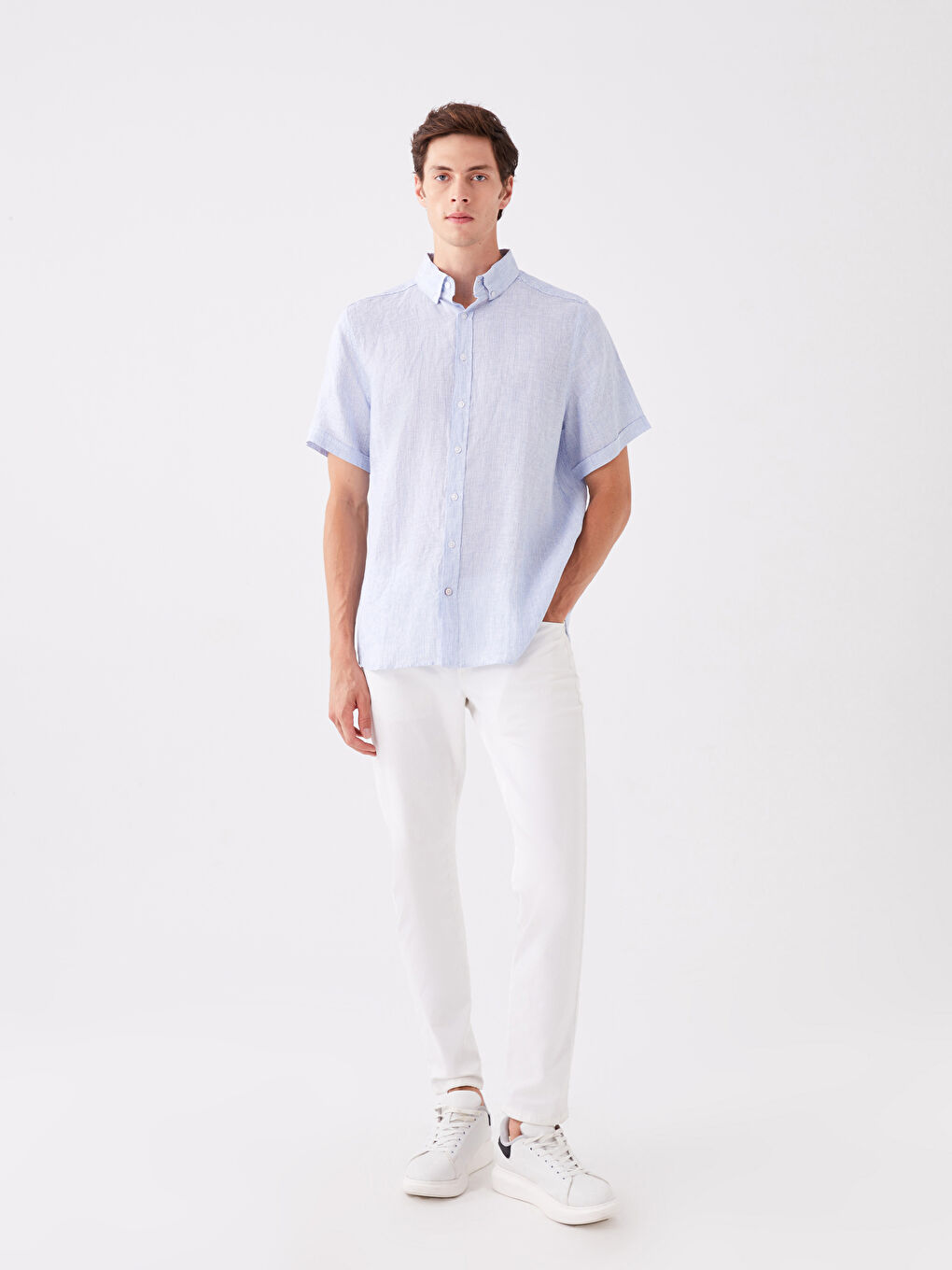 Mavi Regular Fit Kısa Kollu %100 Keten Erkek Gömlek-2