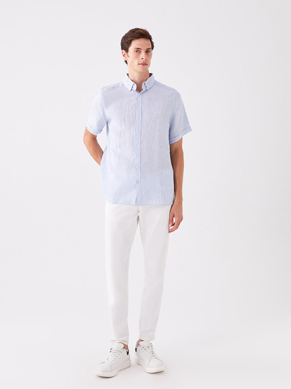 Mavi Regular Fit Kısa Kollu %100 Keten Erkek Gömlek-3