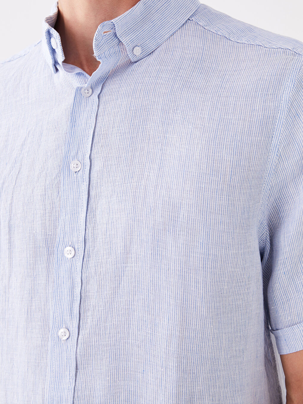 Mavi Regular Fit Kısa Kollu %100 Keten Erkek Gömlek-4