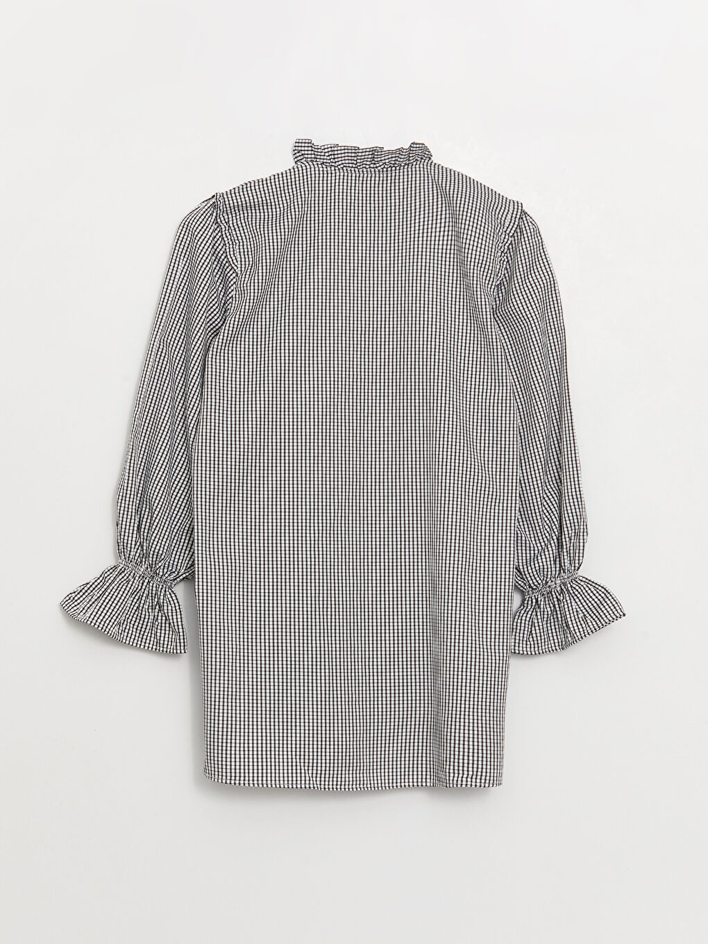 Siyah Fırfırlı Dik Yaka Ekose Uzun Kollu Kadın Tunik-6