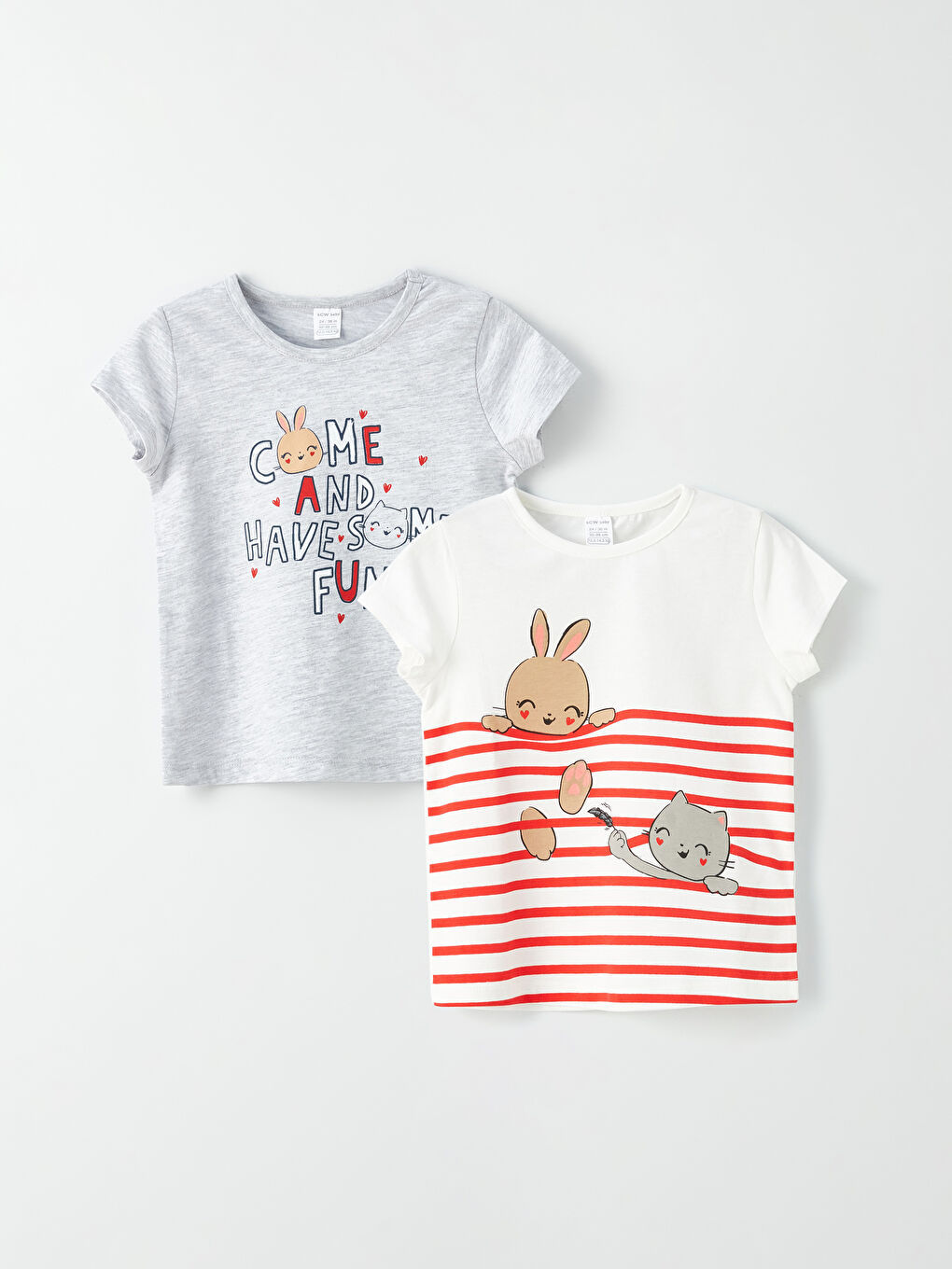 Beyaz Bisiklet Yaka Kısa Kollu Kız Bebek Tişört 2'li