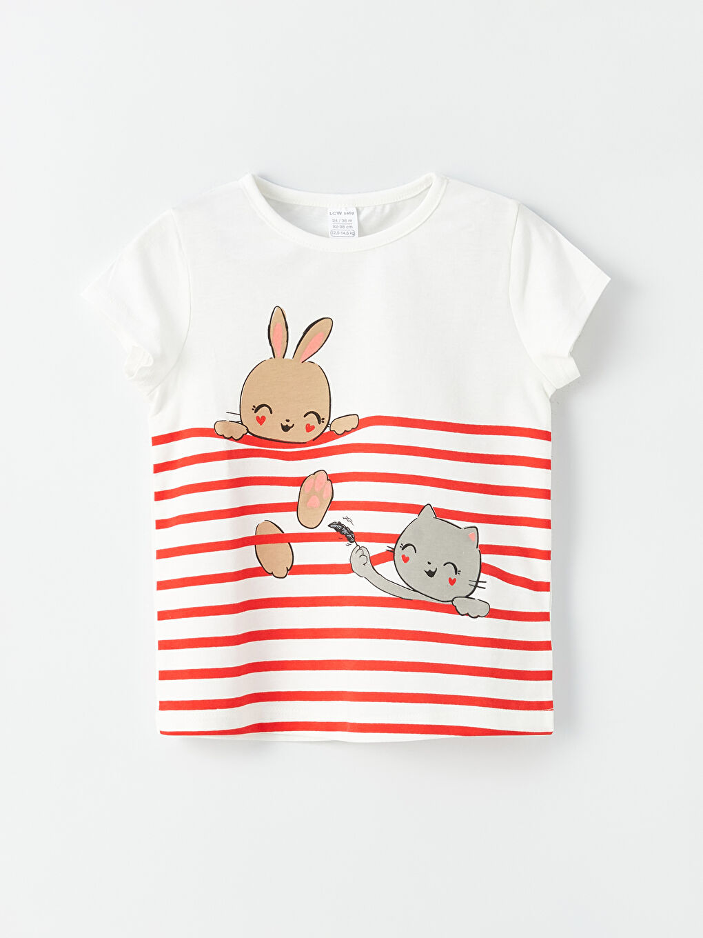 Beyaz Bisiklet Yaka Kısa Kollu Kız Bebek Tişört 2'li-1