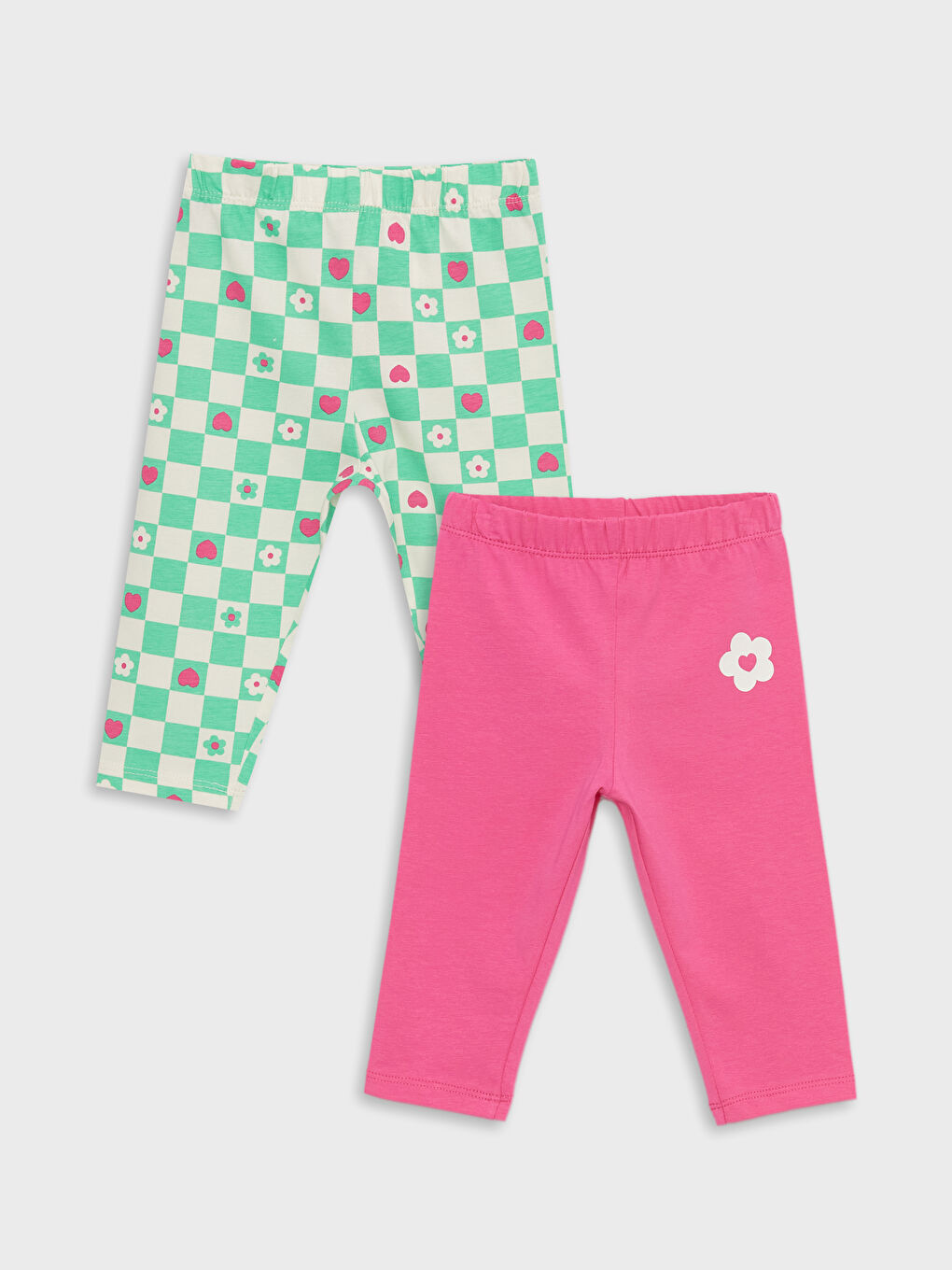 LCW baby Pembe Beli Lastikli Baskılı 3/4 Boy Kız Bebek Tayt 2'li