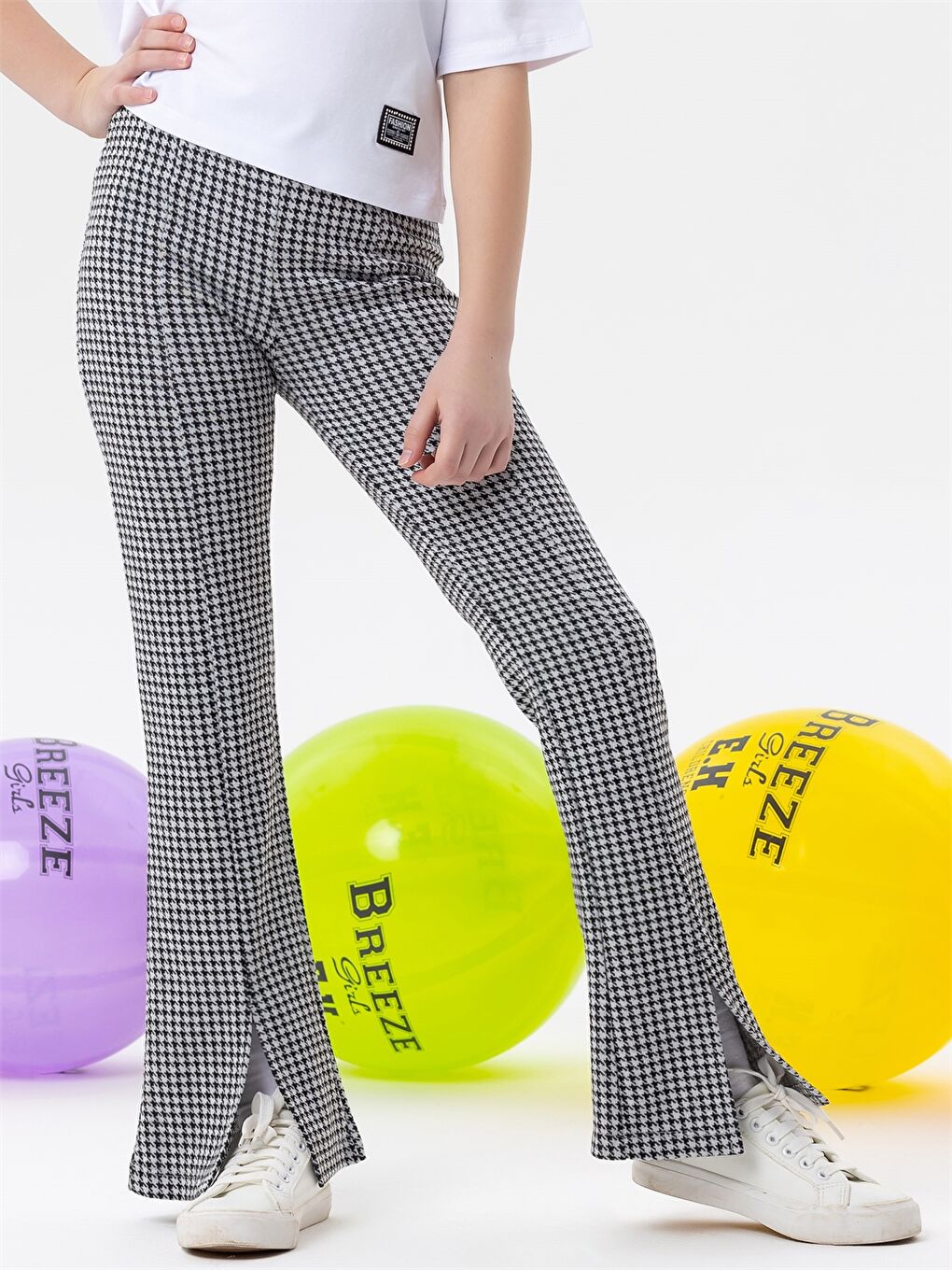 Siyah Beli Lastikli Kazayağı Desenli Kız Çocuk Tayt