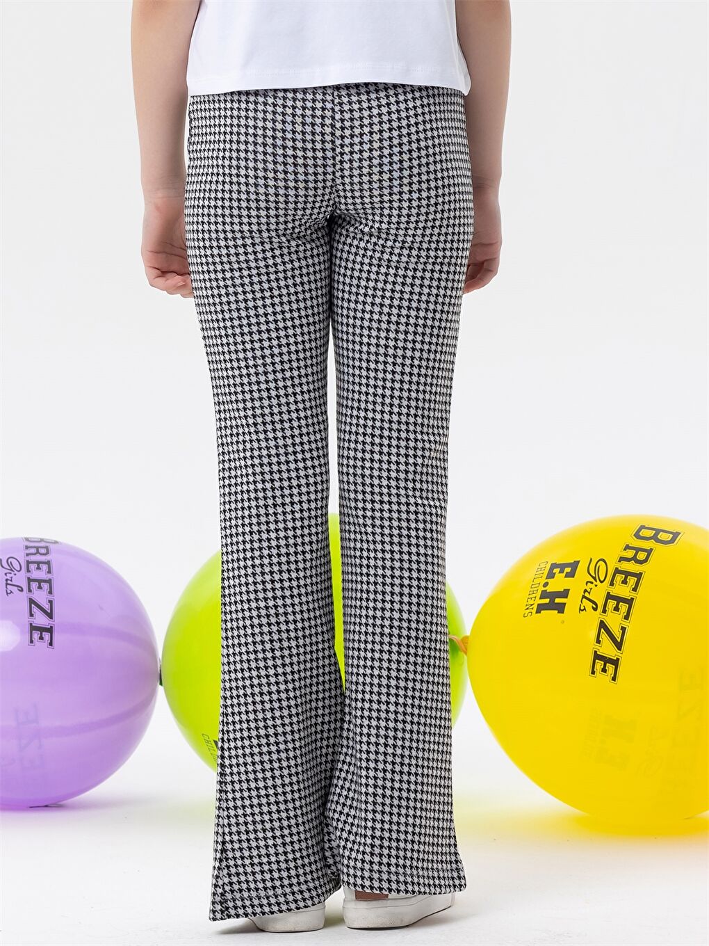 Siyah Beli Lastikli Kazayağı Desenli Kız Çocuk Tayt-1