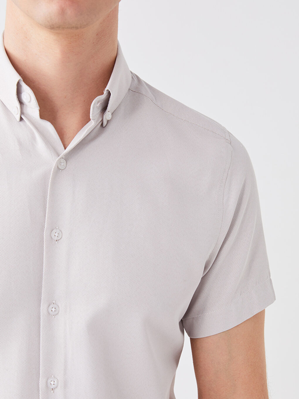 Bej Slim Fit Kısa Kollu Erkek Gömlek-2