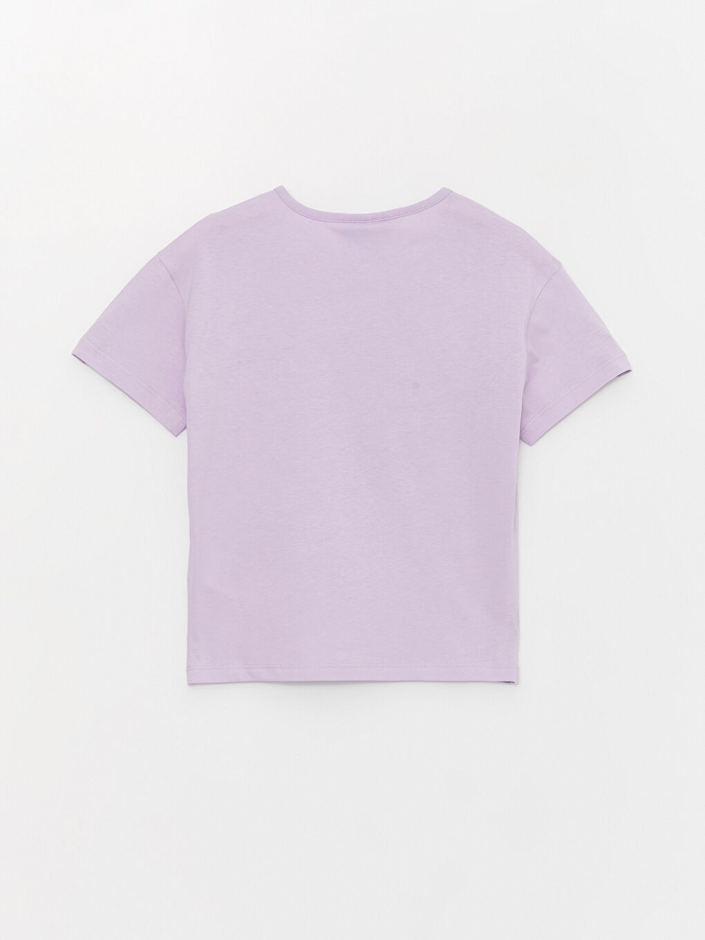 Lila Bisiklet Yaka Elsa Baskılı Kısa Kollu Kız Çocuk Tişört-2