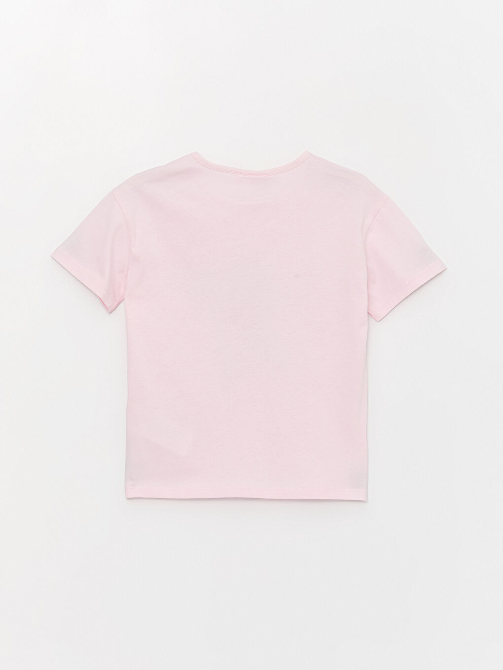 Pembe Bisiklet Yaka Lilo ve Stitch Baskılı Kısa Kollu Kız Çocuk Tişört-2