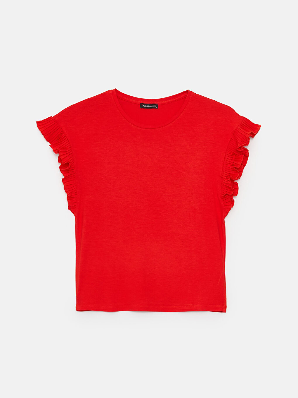 Kırmızı Bisiklet Yaka Düz Kısa Kollu Kadın Bluz-5