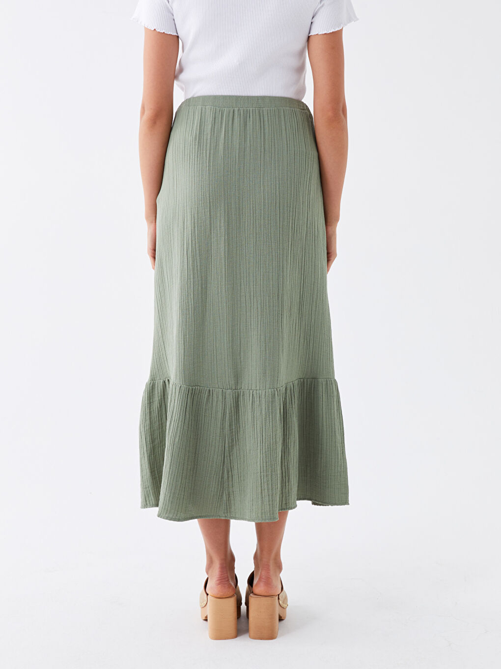 Plain Muslin Women's Skirt with Elastic Waist -S3KN90Z8-J6Q