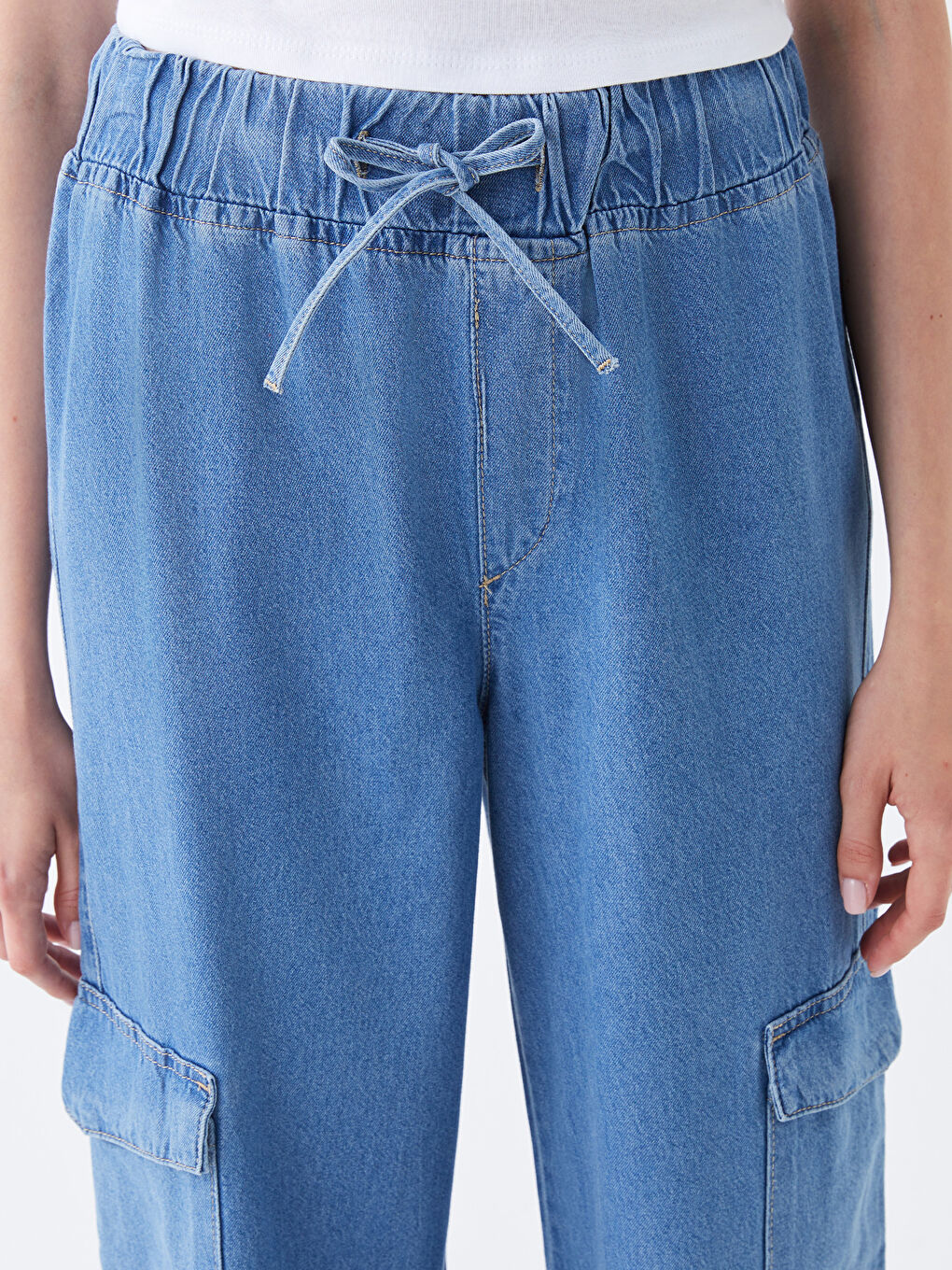 İndigo Yüksek Bel Kadın Jean Kargo Pantolon-2