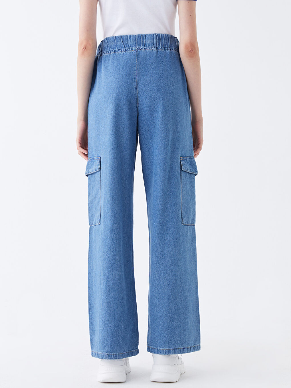 İndigo Yüksek Bel Kadın Jean Kargo Pantolon-4