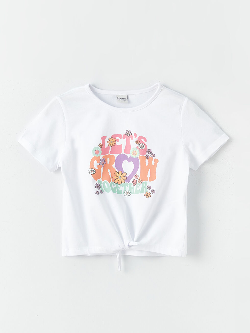 LCW Kids Beyaz Bisiklet Yaka Baskılı Kısa Kollu Kız Çocuk Tişört - 3