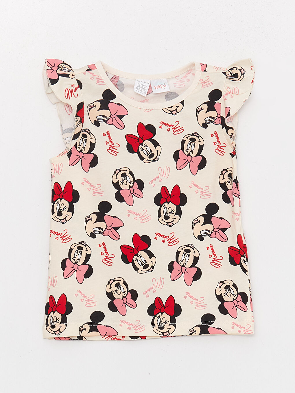 Ekru Bisiklet Yaka Minnie Mouse Baskılı Kız Bebek Şortlu Pijama Takımı-1