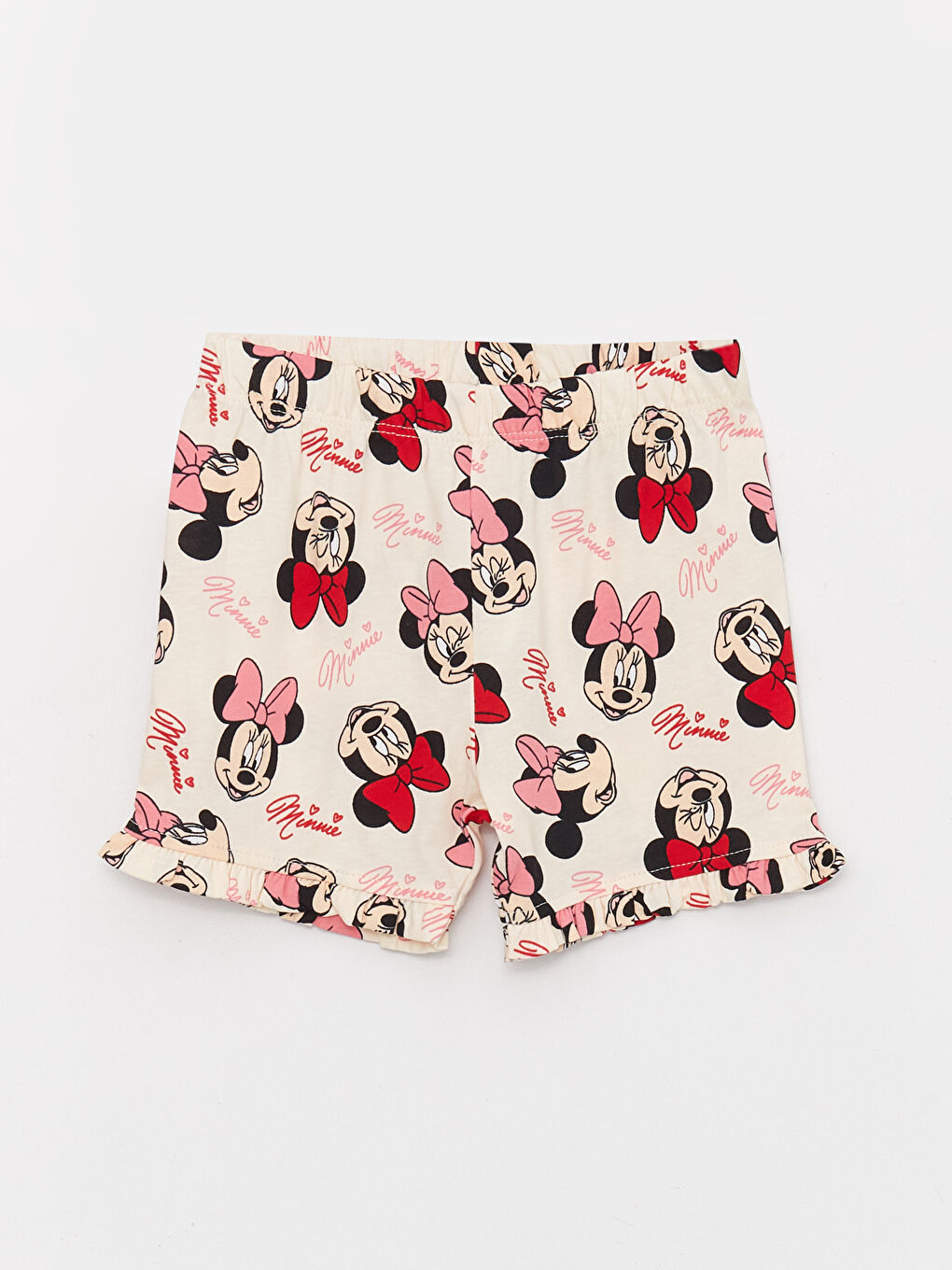 Ekru Bisiklet Yaka Minnie Mouse Baskılı Kız Bebek Şortlu Pijama Takımı-2