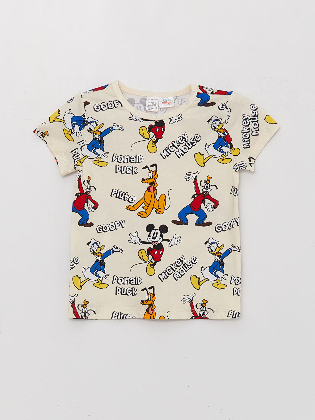 Ekru Bisiklet Yaka Kısa Kollu Mickey Mouse Baskılı Erkek Bebek Şortlu Pijama Takımı-1