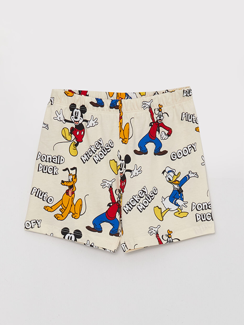 Ekru Bisiklet Yaka Kısa Kollu Mickey Mouse Baskılı Erkek Bebek Şortlu Pijama Takımı-3