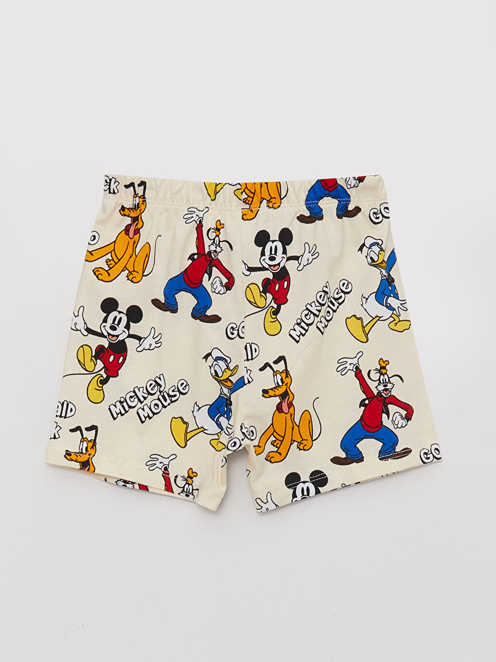 Ekru Bisiklet Yaka Kısa Kollu Mickey Mouse Baskılı Erkek Bebek Şortlu Pijama Takımı-4