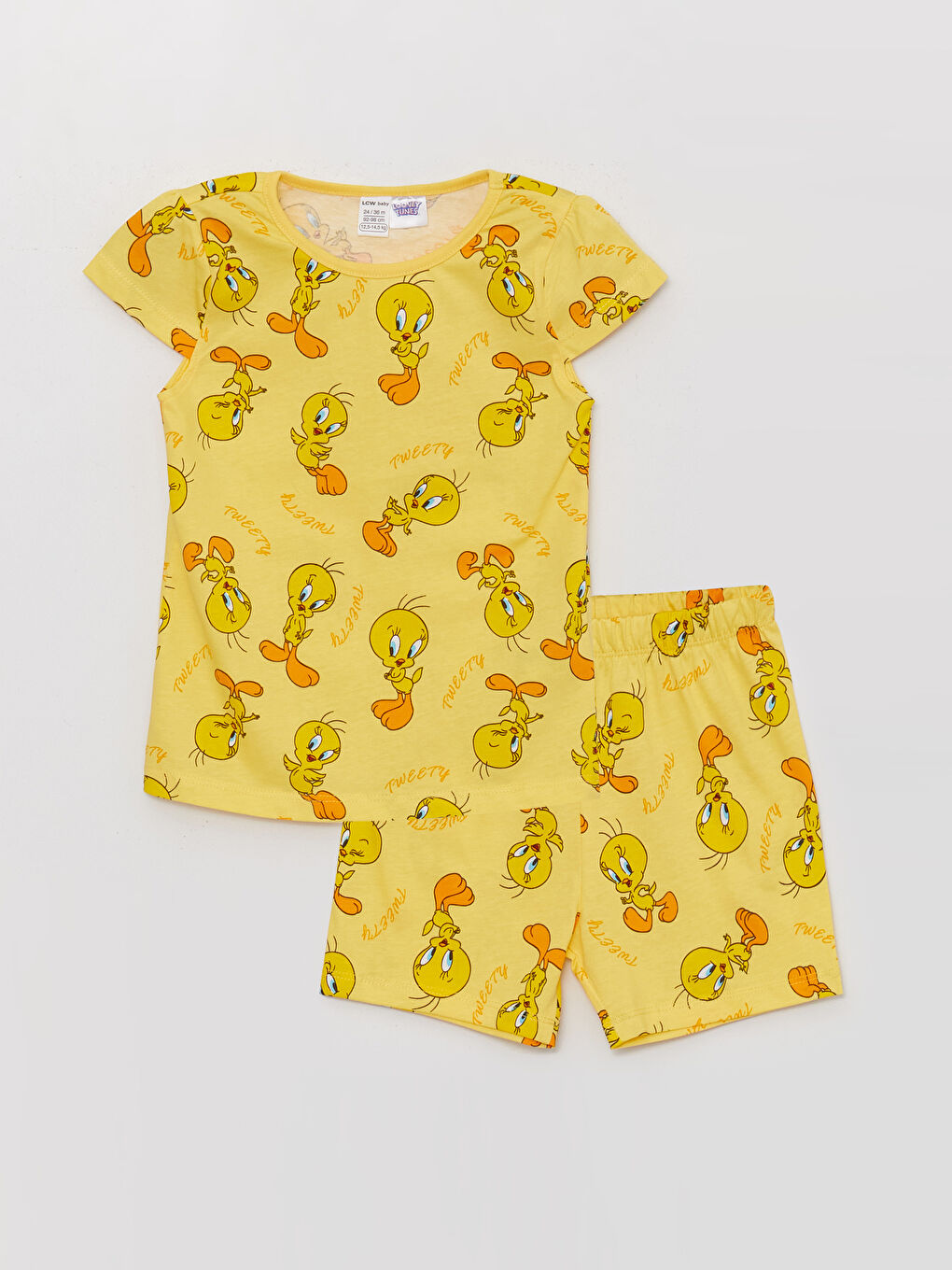 Sarı Tweety Baskılı Kız Bebek Şortlu Pijama Takımı