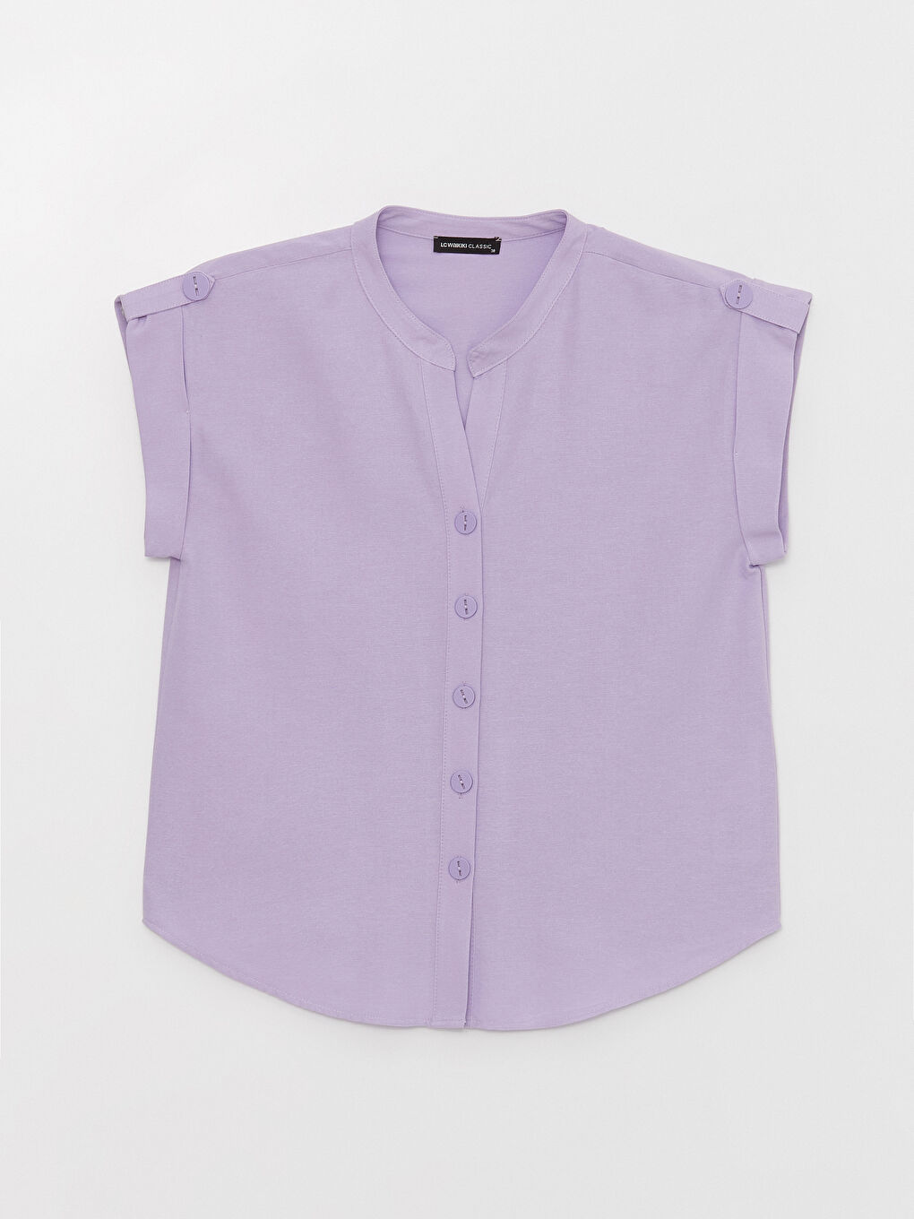 Mor Kaçık Yaka Düz Kısa Kollu Kadın Bluz-5