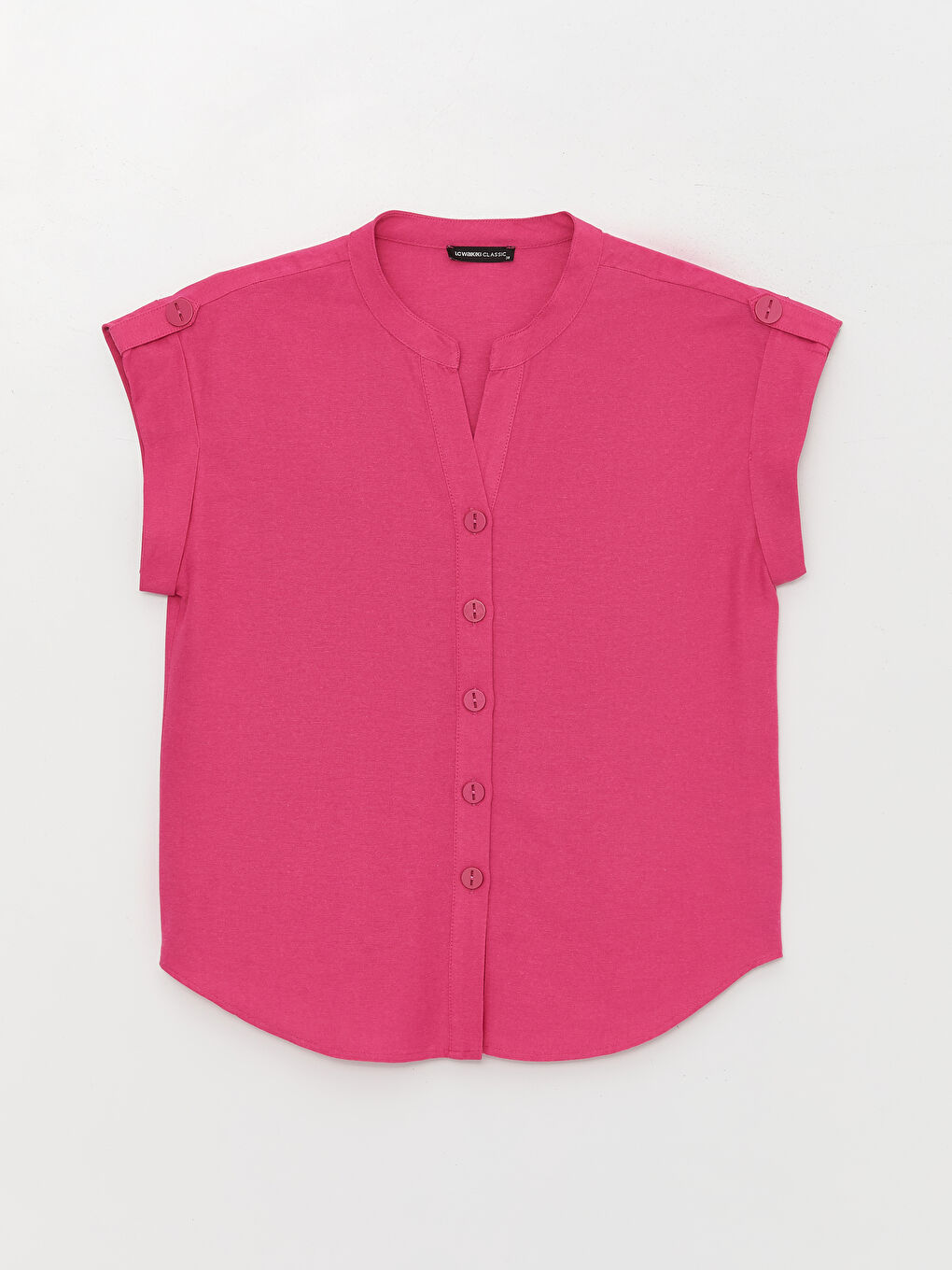 Pembe Kaçık Yaka Düz Kısa Kollu Kadın Bluz-5