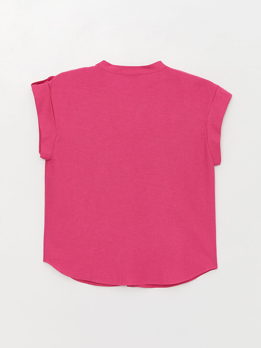 Pembe Kaçık Yaka Düz Kısa Kollu Kadın Bluz-6