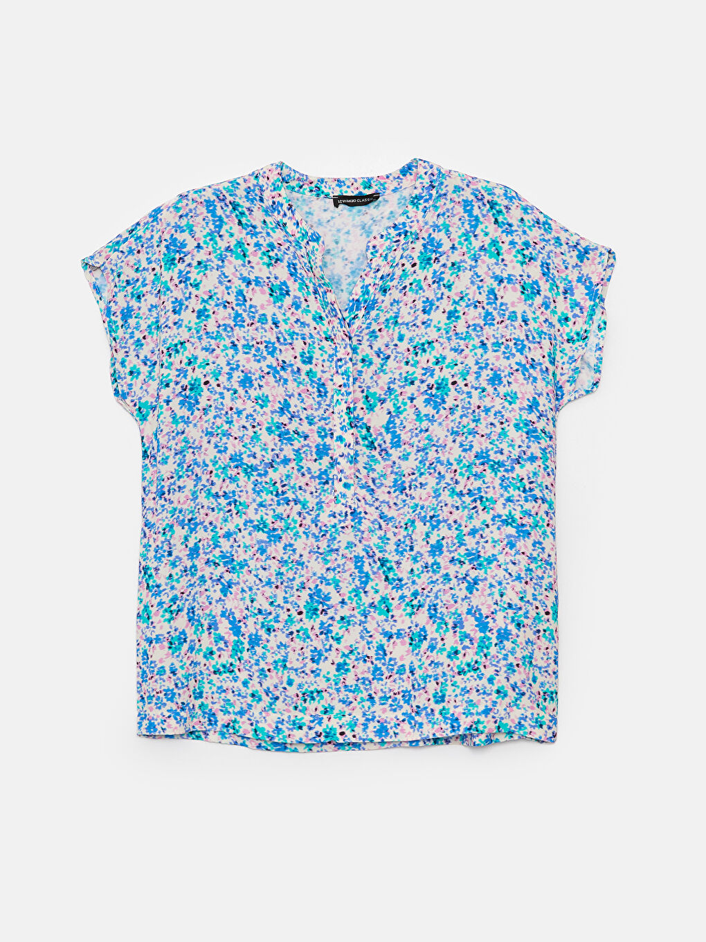 Karışık Kaçık Yaka Desenli Kısa Kollu Kadın Bluz-5