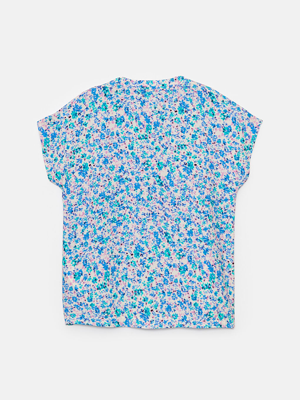 Karışık Kaçık Yaka Desenli Kısa Kollu Kadın Bluz-6