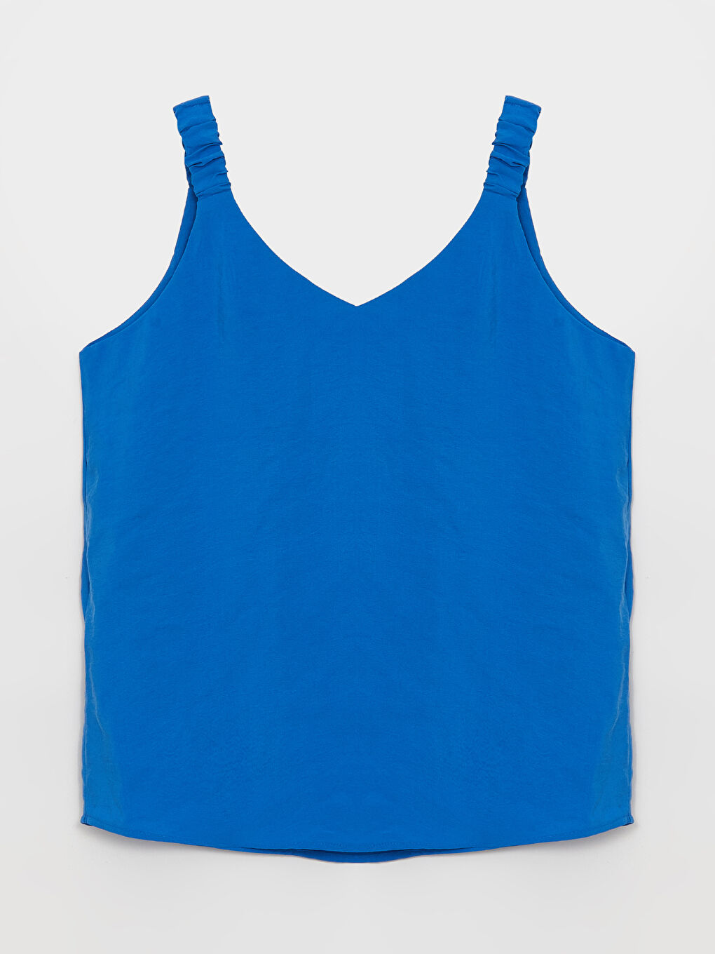 Mavi V Yaka Düz Askılı Kadın Bluz-5