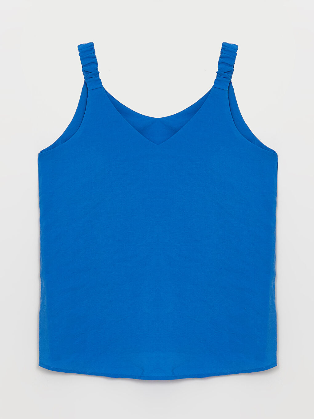 Mavi V Yaka Düz Askılı Kadın Bluz-6