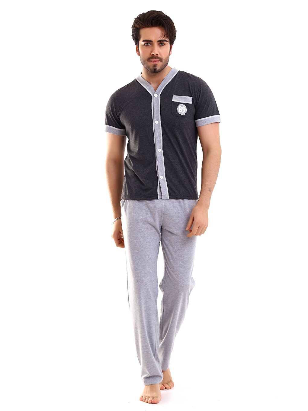 Gri Standart Kalıp Erkek Pijama Takım