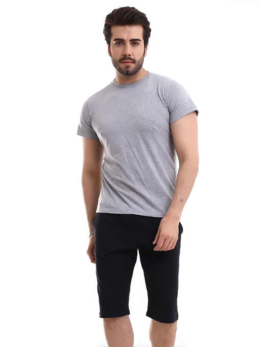 Gri Bisiklet Yaka Erkek Pijama Takımı