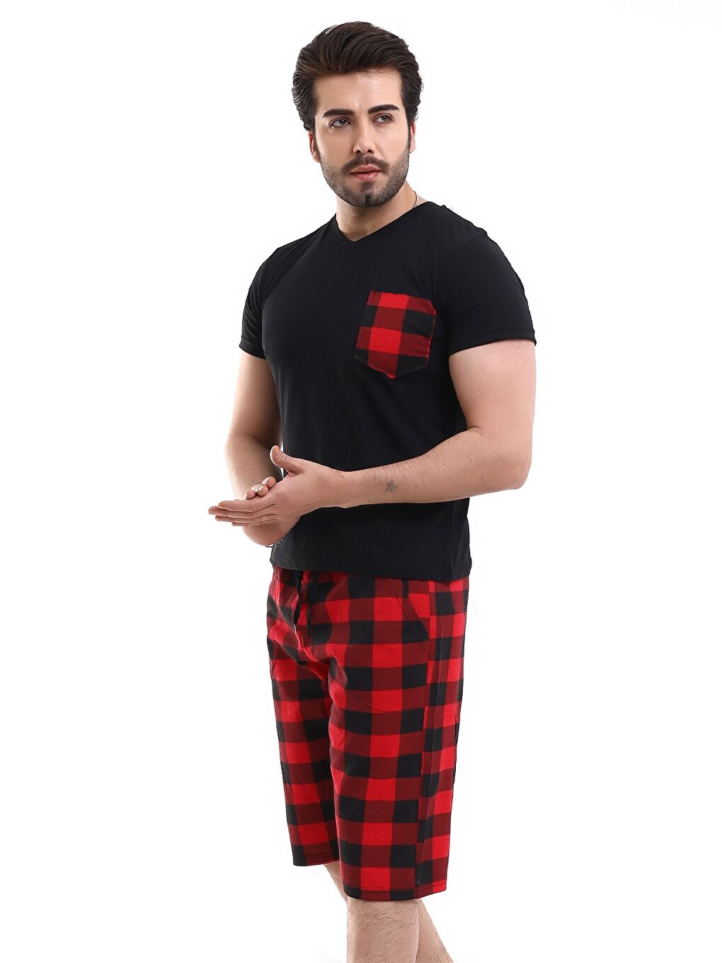 Kırmızı Geniş Kalıp Ekose Erkek Pijama Takımı