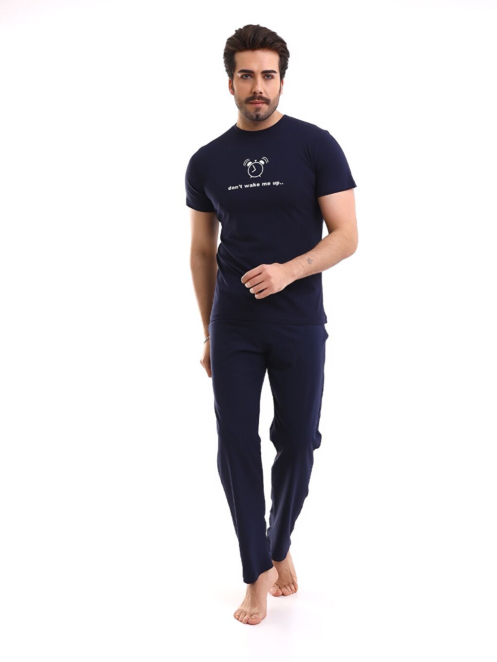 Lacivert Geniş Kalıp Baskılı Erkek Pijama Takımı