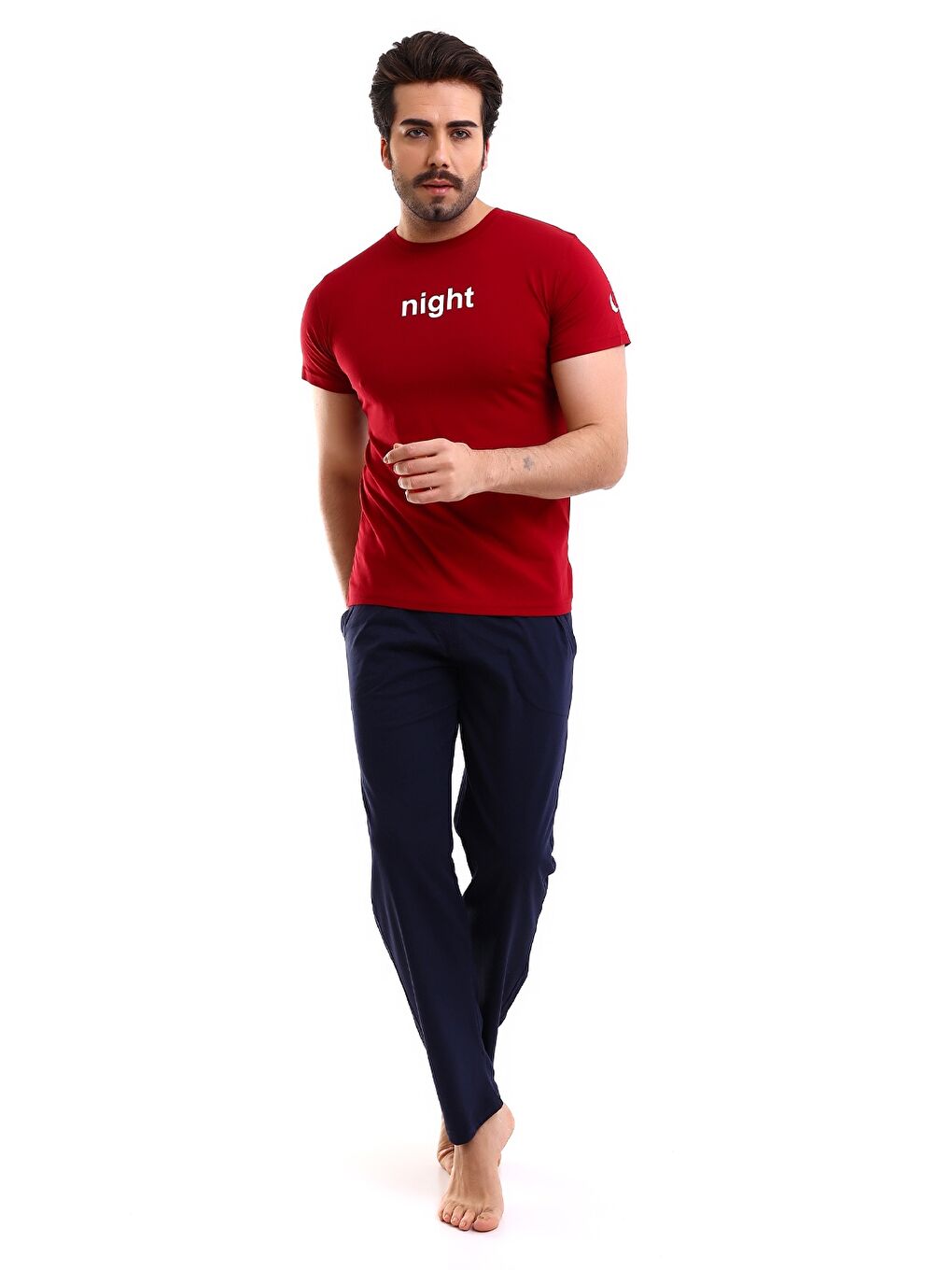 Kırmızı Geniş Kalıp Baskılı Erkek Pijama Takımı