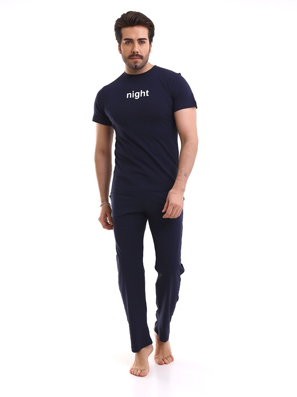 Lacivert Geniş Kalıp Baskılı Erkek Pijama Takımı